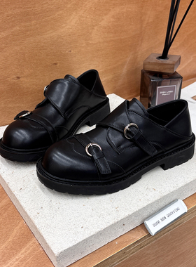 一脚蹬两穿圆头搭扣深口小皮鞋女2026新款黑色通勤复古英伦乐福鞋
