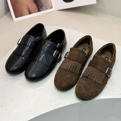 真皮一脚蹬乐福鞋加绒圆头小皮鞋