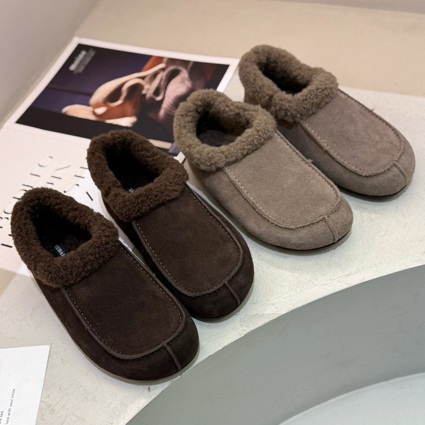 真皮羊毛一脚蹬毛毛乐福鞋女2025冬季新款加绒勃肯豆豆鞋保暖棉鞋,女鞋,乐福鞋（豆豆鞋）,淘宝优惠券,粉丝福利购,淘宝优惠卷