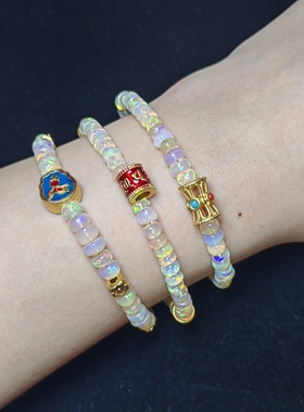 精挑欧泊大颗粒手链沙金复古配件混串火彩美丽