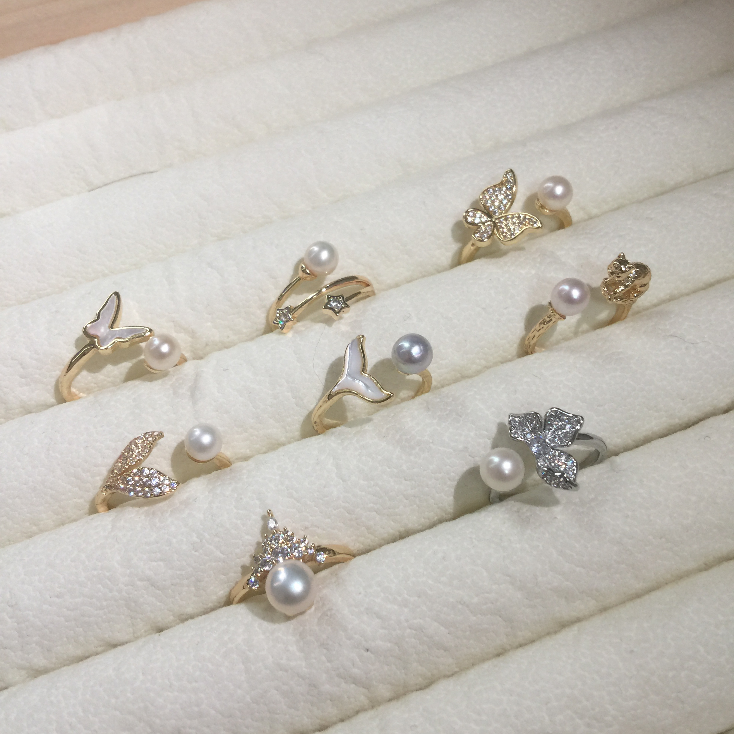 《淡水珍珠系列戒指》天然极光珍珠圆珠美人鱼尾贝母女个性时尚