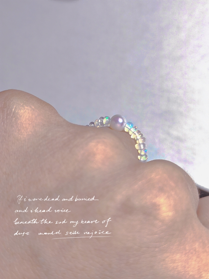 gewu欧泊珍珠戒指天然非洲欧泊+极光淡水珍珠圈口可选无弹力