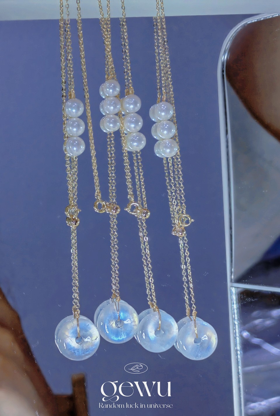gewu满满月光肉扣项链～月光石项链极光淡水ak珍珠14k包金配件