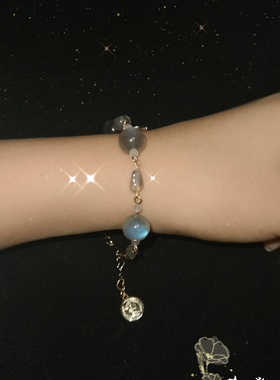 格物原创《月神》天然灰月光石手链拉长石复古巴洛克镀14k金配件