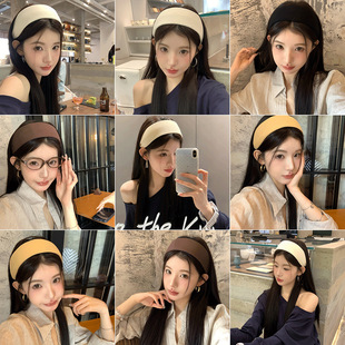 秋冬纯色条纹针织宽边发箍女不压头发高颅顶头箍发卡日常外戴