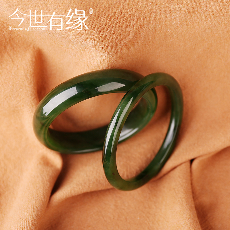 天然玉石新疆和田玉手镯老坑料菠菜绿碧玉手镯女士正品玉镯子手镯