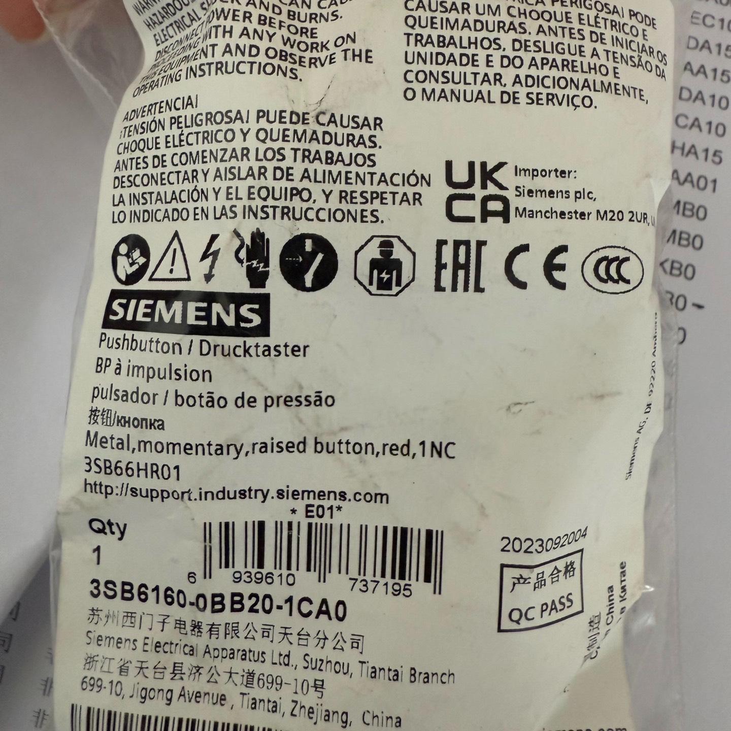 3sb6160-0bb20-1ca0西门子按钮开关