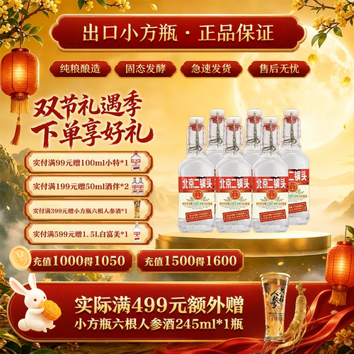 中秋送礼出口小方瓶牌北京二锅头小红标42度清香型白酒200ml正品 - 封面