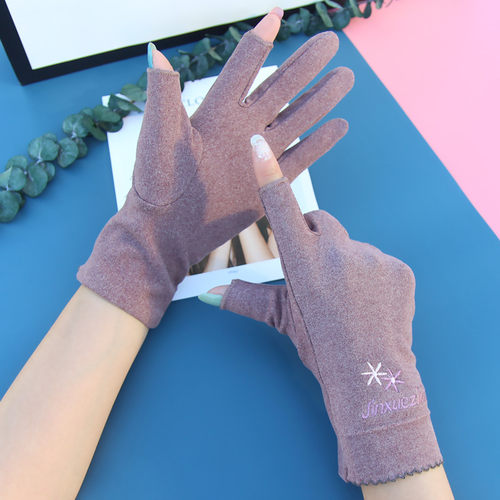 冬季骑车保暖短款韩版半指手套