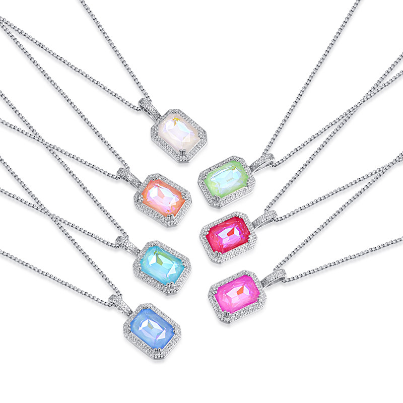 【官方正品】王一博同款彩色宝石项链嘻哈ins男女情侣锁骨链