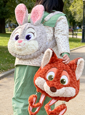 疯狂动物城毛绒双肩包大脸背包尼克朱迪周边zootopia迪士尼Disney