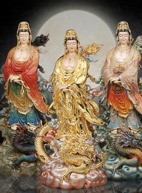 铜祝福中式家用站龙观音摆件
