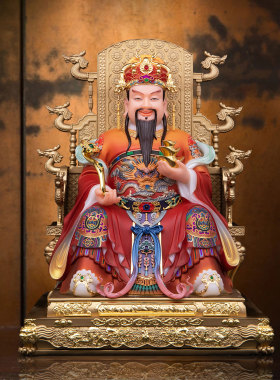 九龙椅财神爷神像汉白玉古彩
