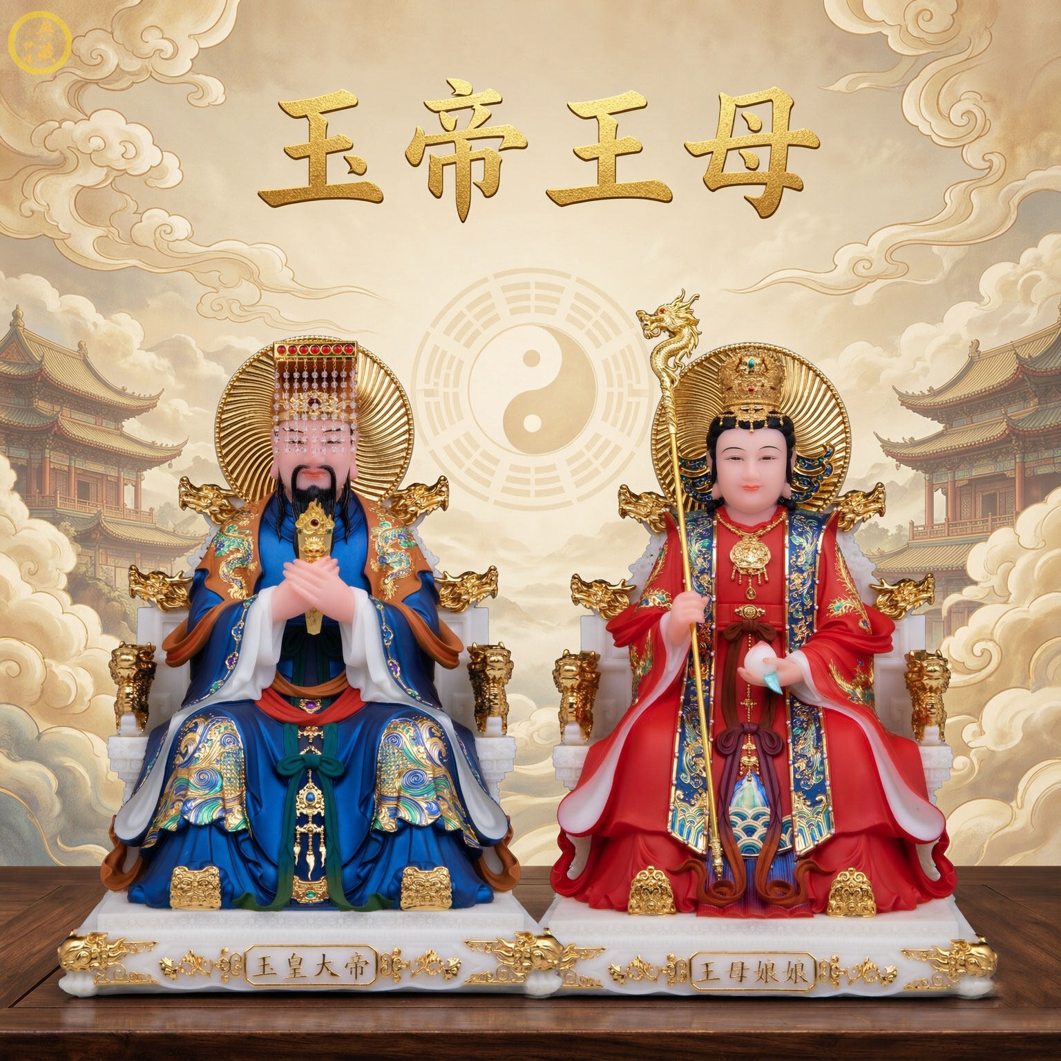 汉白玉玉帝王母神像家用供奉玉皇大帝王母娘娘中式摆件天公西王母
