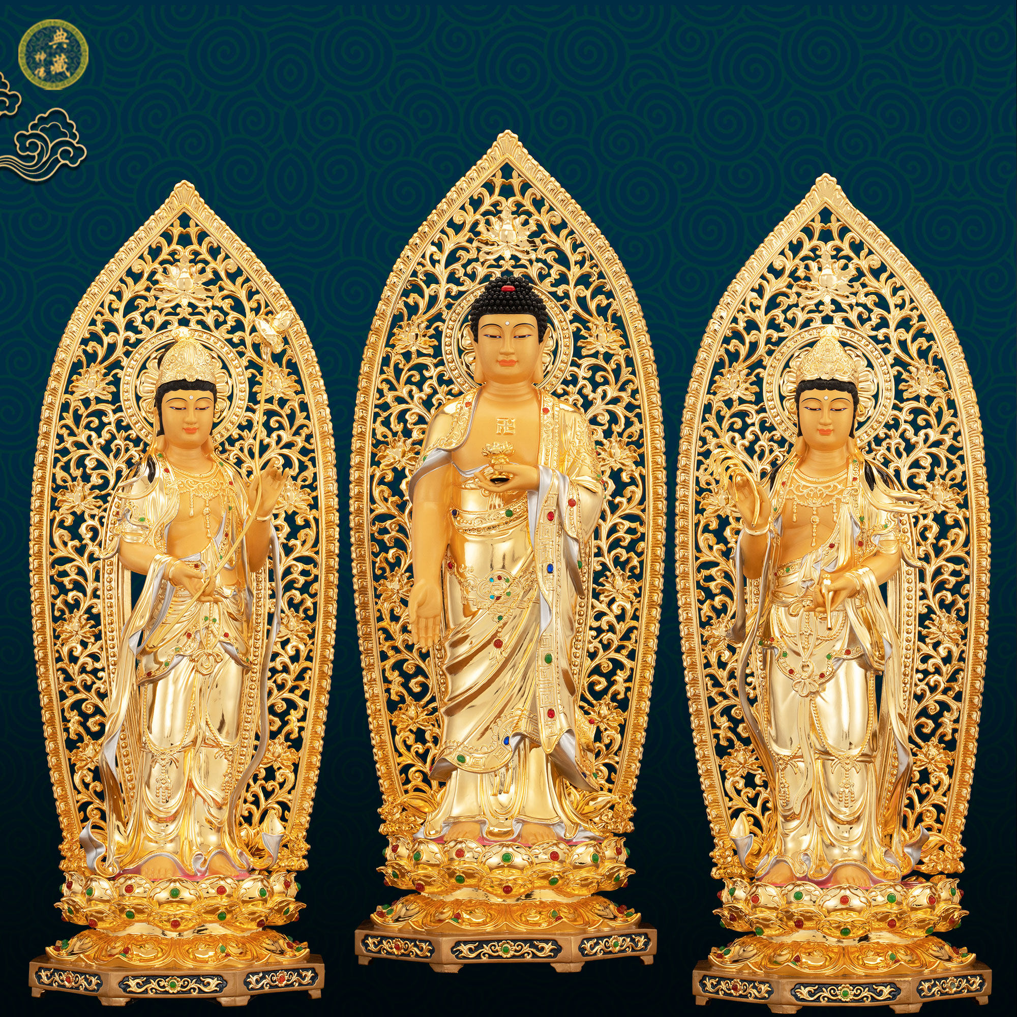 纯铜西方三圣佛像阿弥陀佛大势至观音菩萨站像树脂观世音摆件家用