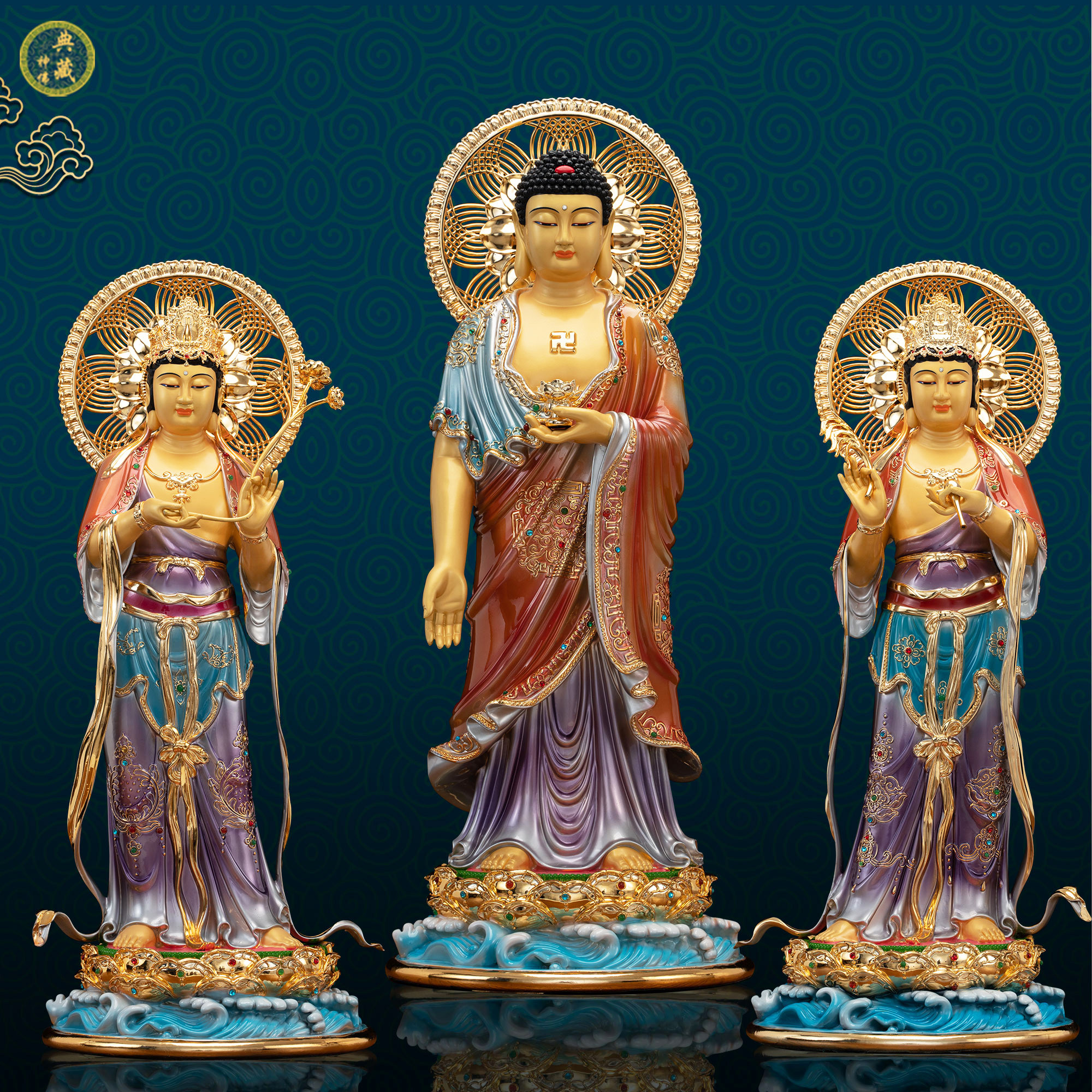 台湾纯铜西方三圣佛像观音菩萨家用供奉阿弥陀佛大势至菩萨像摆件
