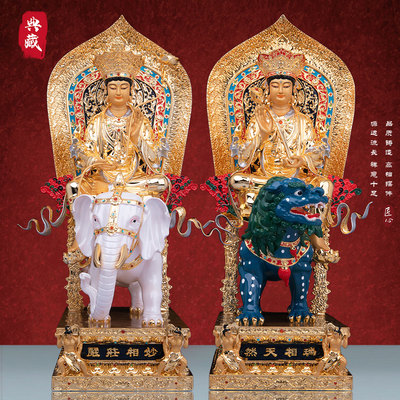 铜祝福中式客厅手工文殊普贤佛像