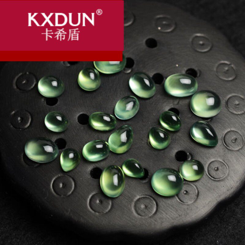 KXDUN/卡希盾水晶冰种葡萄石裸石戒面戒指荧光绿色酷似翡翠XJ0401