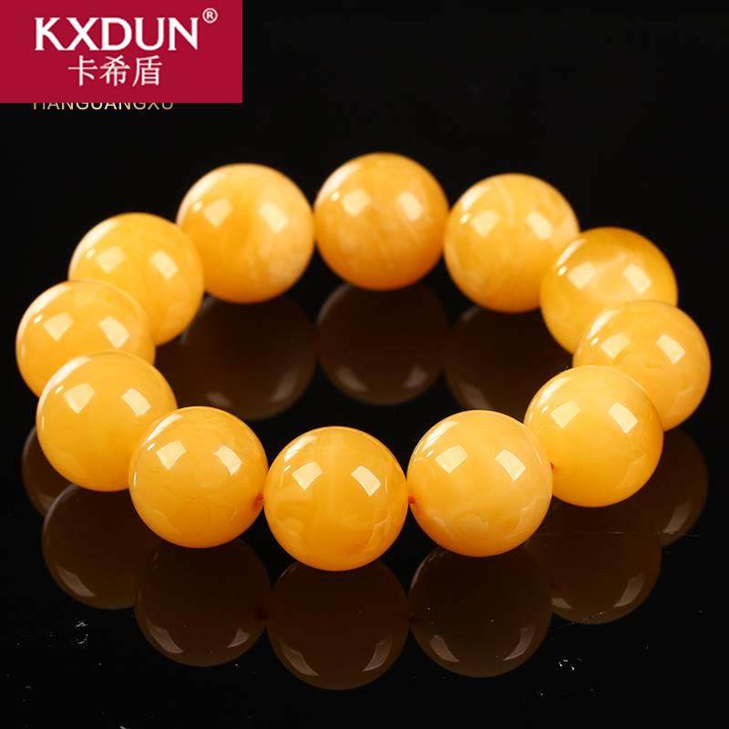 卡希盾高精天然蜜蜡手串鸡油黄琥珀手链满蜜男女款佛珠手链T0526