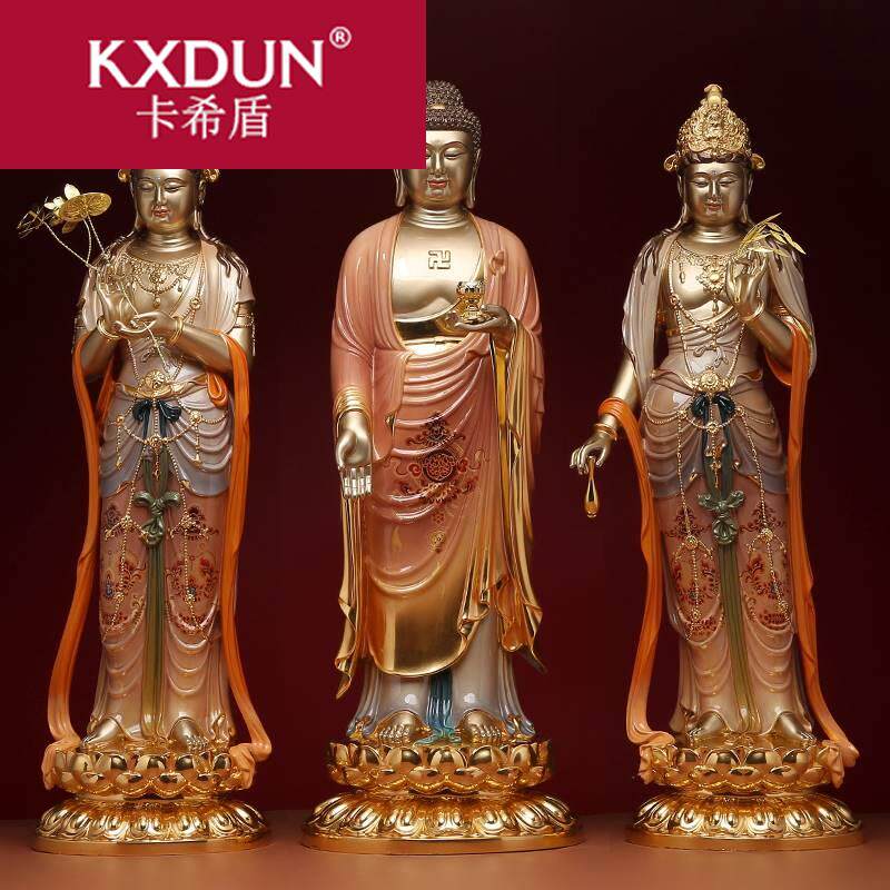 纯铜珐琅彩观音菩萨家用供奉阿弥陀佛佛像大势至神像西方三圣摆件