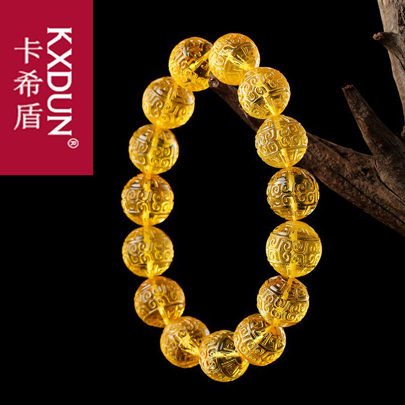 KXDUN金珀圆珠手串男士女款波罗的海单圈琥珀回纹原石手链gs0826