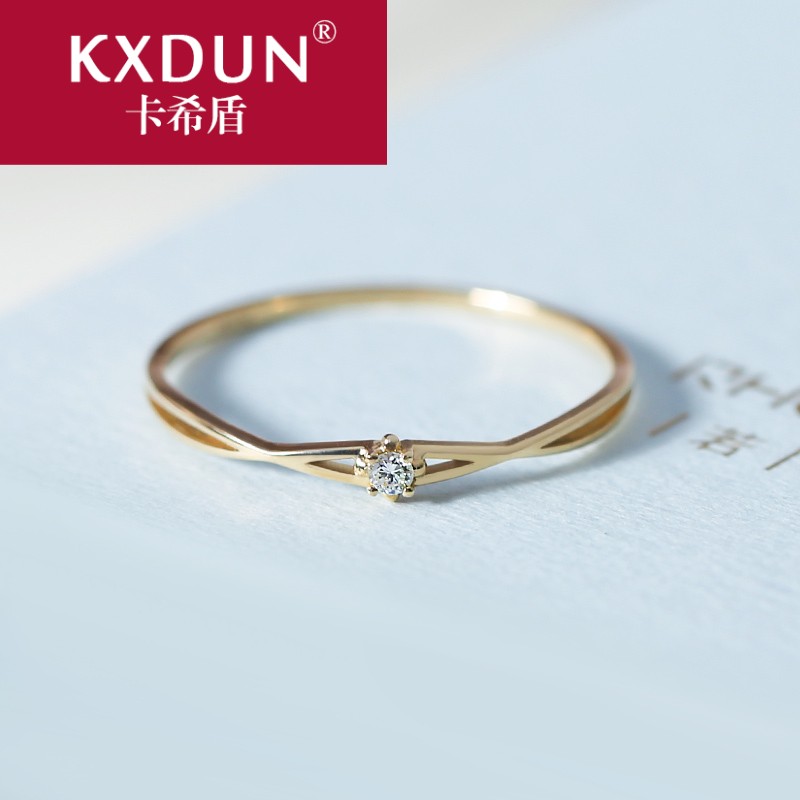 KXDUN/卡希盾18K金戒指女日韩简约指环设计莫桑石首饰礼物MF0224