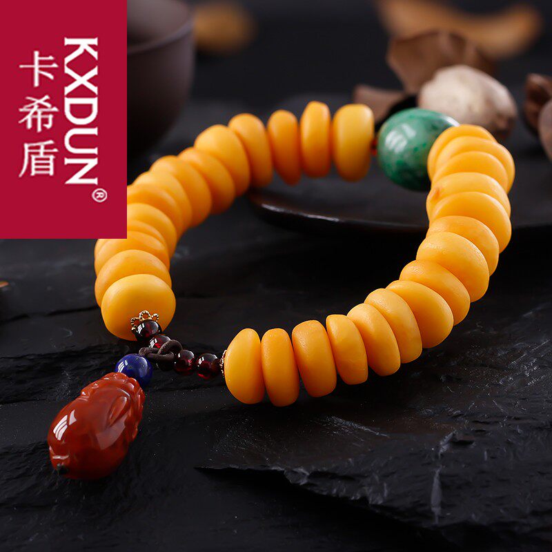 KXDUN蜜蜡手串鸡油黄女款琥珀男随形隔片饼子原石桶珠手链gs0826
