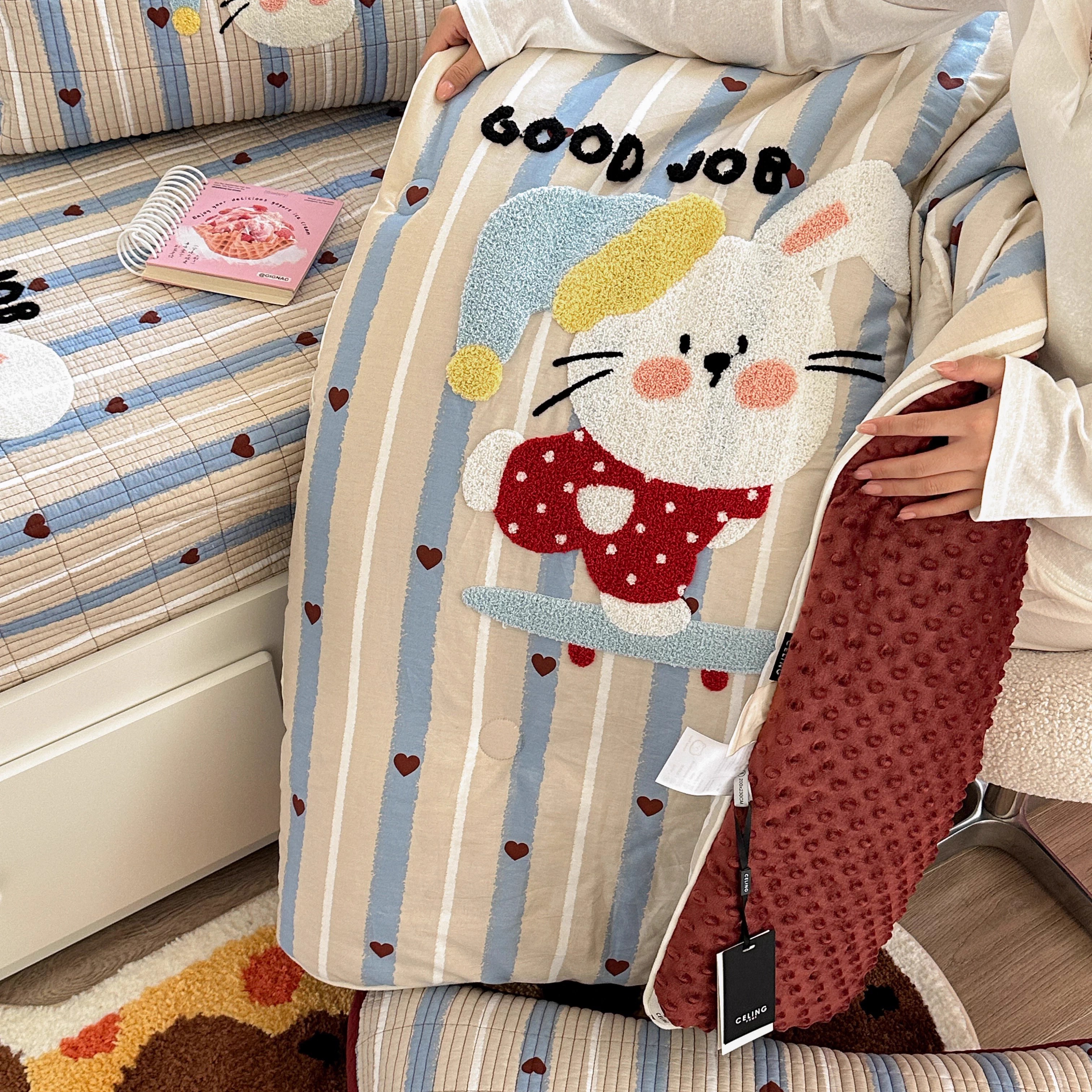 ins设计师纯棉毛巾绣豆豆被