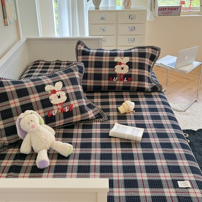 全棉色织水洗棉床盖三件套