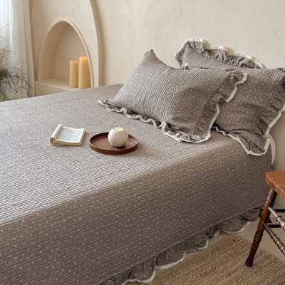 温柔韩系全棉花边床盖三件套