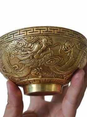 铜碗纯铜双龙碗黄铜仿古龙凤碗龙凤铜碗中式客厅卧室家居饰品摆件