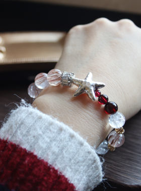 送你一颗许愿星 收藏级石榴石红发晶手串 阿赛彩虹白水晶