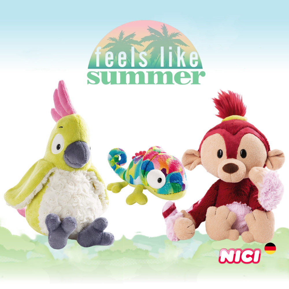 德国nici专柜正品绿鹦鹉红毛猴子变色龙毛绒公仔儿童玩具伴手礼