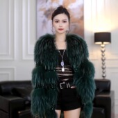 纸醉金迷 年轻款 渐变貉子毛皮草外套宽松版 FLH皮草 冬中长款 女