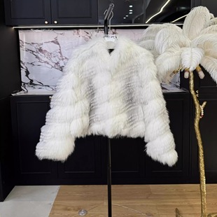 拼蕾丝车条年轻款 狐狸毛皮草外套女定短款 气质名媛女 人间仙狐