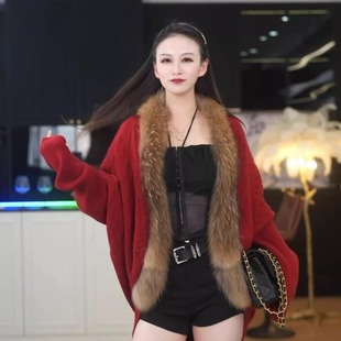 女 古早风可伸缩貉子毛毛领毛衣皮草外套网红爆款 千禧女神