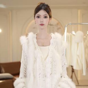秋冬季 真毛领女网红爆款 优雅 保暖上衣裙子套装 法式