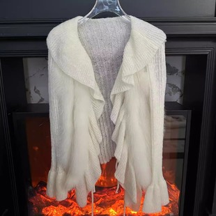 女 狐狸毛针织外套女网红爆款 法式 优雅小香风毛毛拼接2025新款