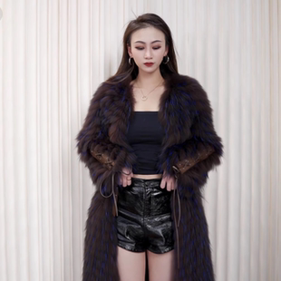 显瘦长款 貉子毛车条皮草外套原创设计师款 2025新款 女 秀场千金