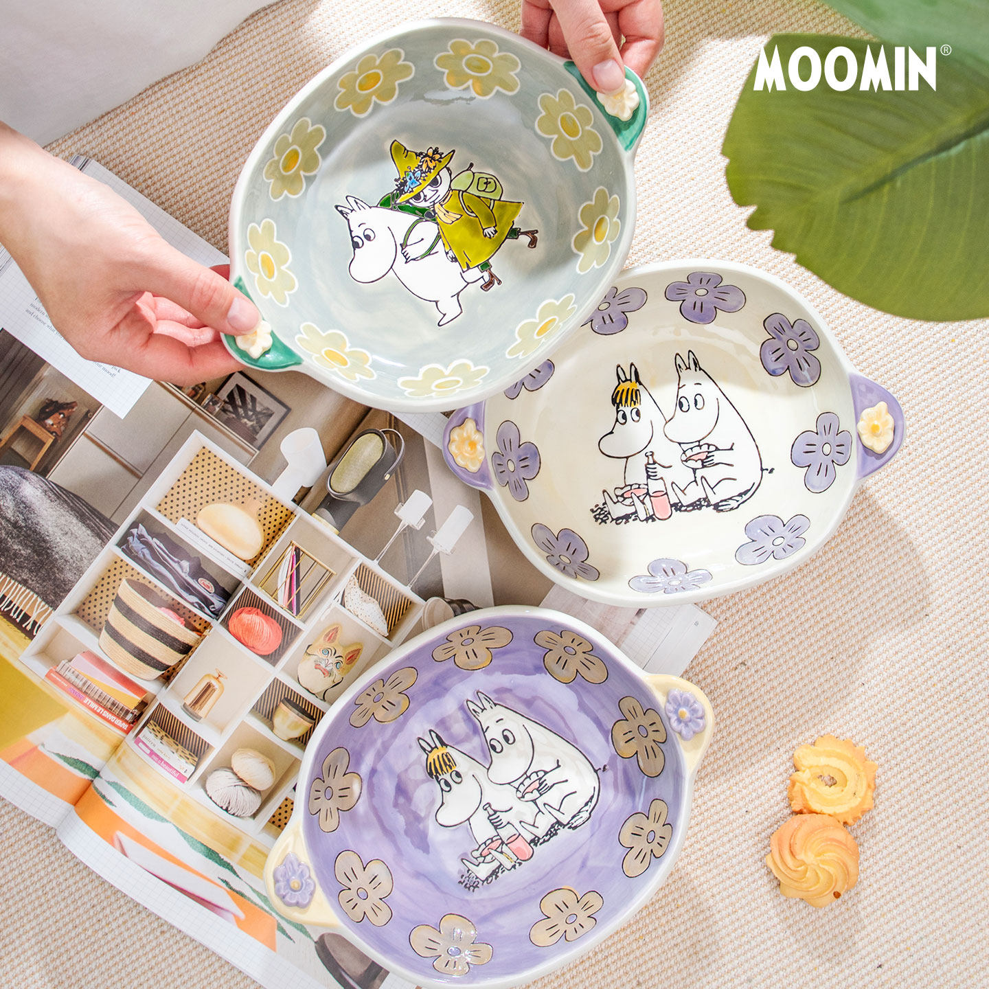 姆明陶瓷双耳汤盘,釉下彩防烫