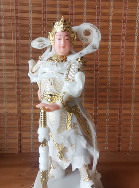 人造汉白玉贴金线条站相韦陀菩萨伽蓝菩萨居家佛堂寺院殿堂供奉