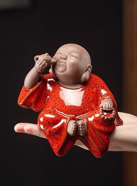 弘艺陶瓷弥勒佛摆件家居客厅办公室桌面装饰品创意卡通可爱小佛像