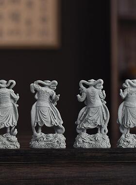 青砂石四大天王佛护法金刚摆件