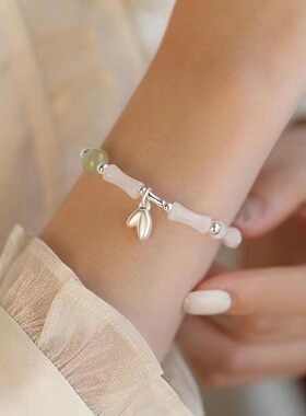 中式竹节手链竹叶吊坠古风个性饰