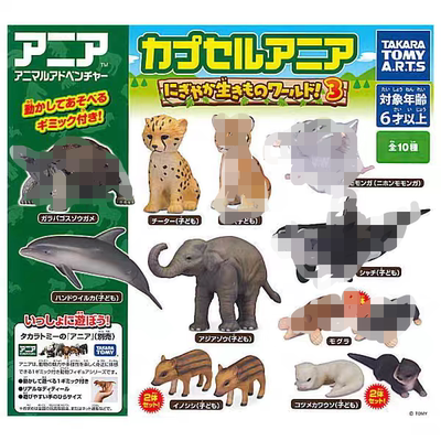 现货正版TOMY日本 TTA 珍兽动物园猎豹野猪大集合 三弹 摆件 扭蛋