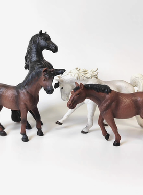 正版散货BLIP仿真动物白马黑马宗马模型实心摆件潮玩手办