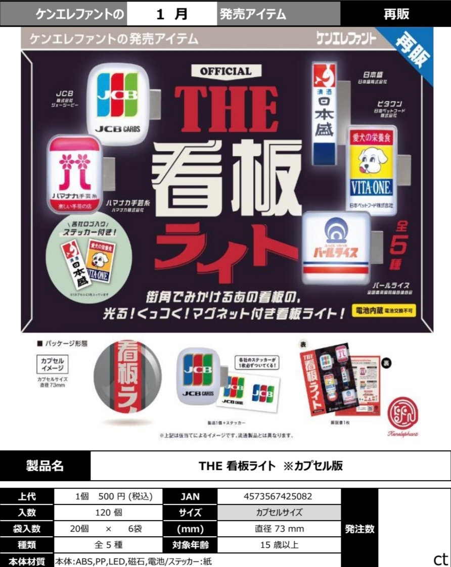 1月 日本肯大象KENELEPHANT昭和看板灯牌磁吸冰箱贴扭蛋可亮灯