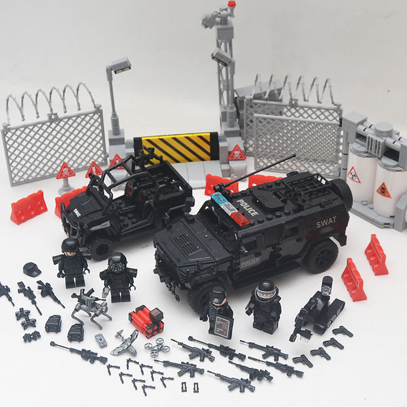 警察系列拆弹部队特警人仔警车模型积木益智拼装男孩8-12岁玩具