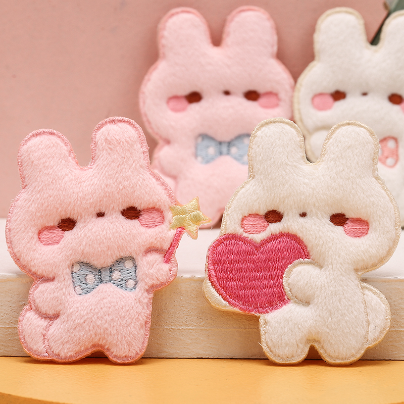 可爱毛绒兔子布贴刺绣补丁贴