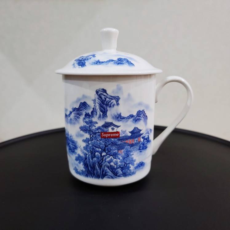 包邮sup青花瓷山水杯意境佛系泡茶叶杯茶杯手拿杯潮流复古骨瓷杯